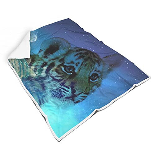 AXGM Manta para mujer y hombre, diseño de cielo estrellado, bebé, tigre, leopardo, 3D, digital, para dormir, coral, forro polar, para salón, color blanco, 130 x 150 cm