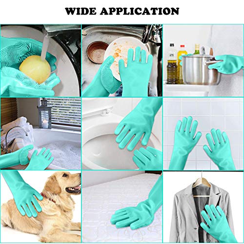Ayes Collection Guantes de silicona mágicos, guantes de esponja de limpieza con depurador para lavar platos, cocina, baño, limpieza de coches y aseo de mascotas (verde)