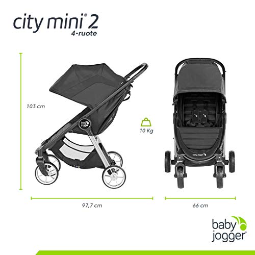 Baby Jogger City Mini 2 de 4 Ruedas Slate. Silla de paseo desde nacimiento hasta 22kg. Color gris