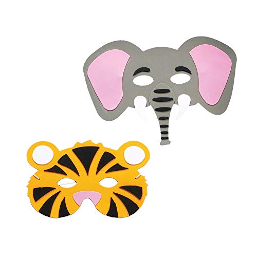 Baker Ross Kit de caretas de animales de la selva de espuma (mono, tigre, león, elefante, cebra, jirafa) que los niños pueden crear y usar (Paquete de 6).