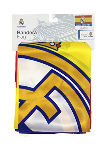Bandera del Real Madrid Nº 6 sobre fondo bandera de España - Producto Licenciado - Medidas 150 x 100 cm. - Poliester 100%