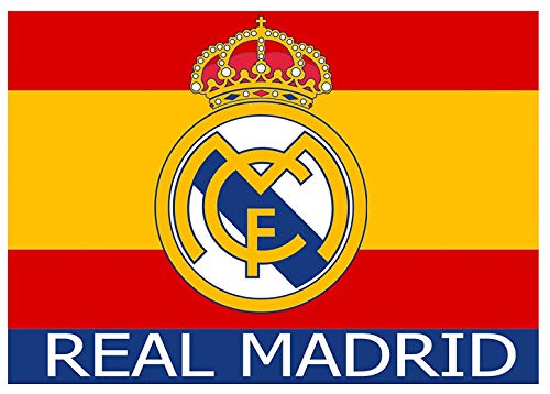 Bandera del Real Madrid Nº 6 sobre fondo bandera de España - Producto Licenciado - Medidas 150 x 100 cm. - Poliester 100%