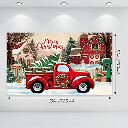 Bandera Telón de Fondo de Camión Rojo de Navidad, Telón de Fondo de Fiesta Vacación para Fotografía, Cabina de Fotos de Cuadros de Búfalo Negro Rojo Árbol de Navidad, 72,8 x 43,3 Pulgadas