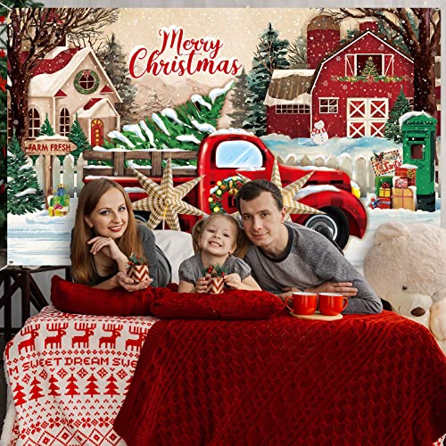 Bandera Telón de Fondo de Camión Rojo de Navidad, Telón de Fondo de Fiesta Vacación para Fotografía, Cabina de Fotos de Cuadros de Búfalo Negro Rojo Árbol de Navidad, 72,8 x 43,3 Pulgadas