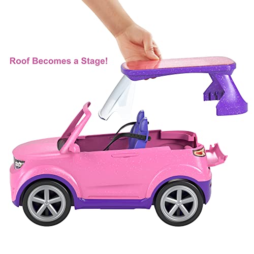 Barbie Dreamhouse Coche musical rosa con purpurina, vehículo de juguete para muñecas, regalo para niñas y niños +3 años (Mattel GYJ25)