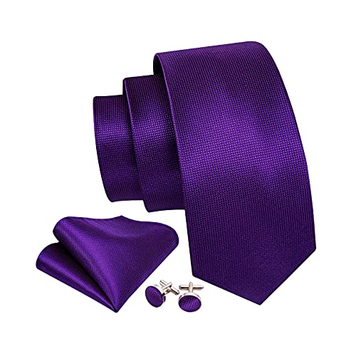 Barry.Wang Juego de corbatas para hombre, color liso, pañuelo y gemelos, para boda formal
