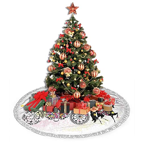 Base para falda de árbol de Navidad, diseño floral vintage, para carruaje, caballero, carruaje, árbol de Navidad con borla, adornos para fiestas, 91 cm