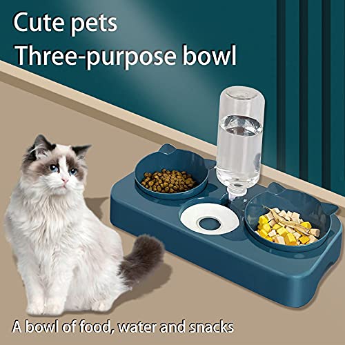 BAYINBROOK 3 en 1 Cuenco del Gato Cuenco,Cuenco Doble para Mascotas,Comedero para Perro Gato,Agua de Gravedad y Cuenco de Comida Doble para Mascotas como Perros y Gatos (Azul)