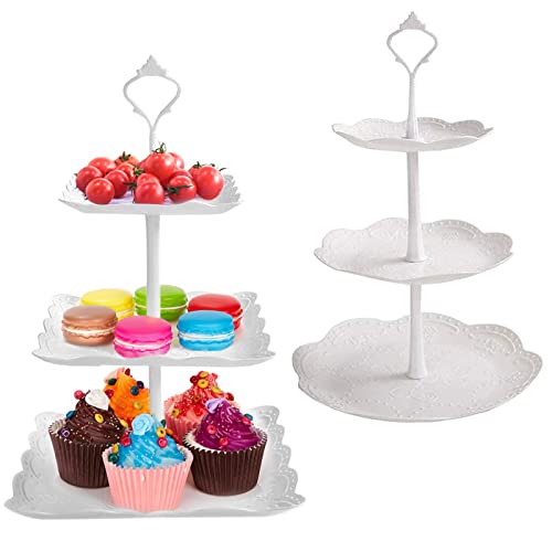 behone 2 Piezas Soportes de plástico para Tartas, Bandeja de Postre Cupcakes Caramelos y Frutas Desmontable para Boda Fiesta Tarde cumpleaños