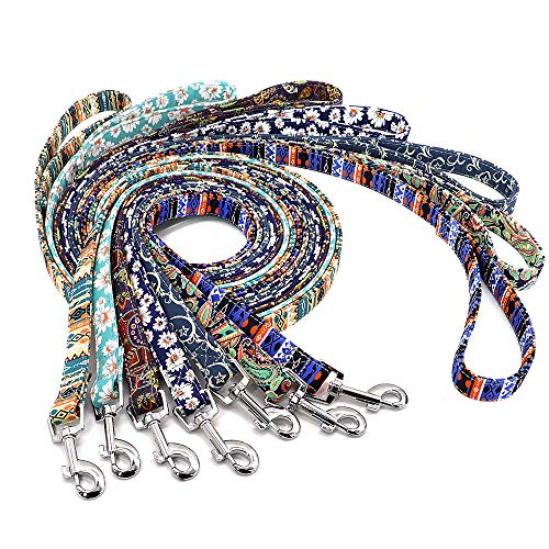 Beirui Juego de collar y correa de nailon personalizados, collares de estilo étnico suaves para perros pequeños, medianos y grandes, con hebilla ligera, M, rombóbico azul