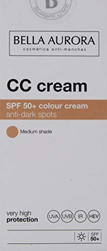 Bella Aurora Crema Facial con Color SPF 50+ | CC Cream | Protector Solar Anti-Manchas | Piel Normal o Seca, Tono Medio, 30 ml