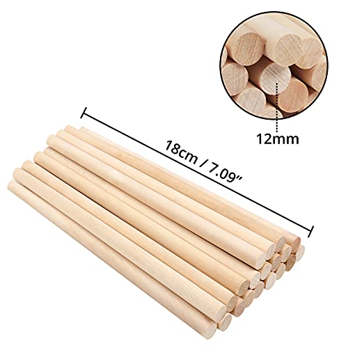 Belle Vous Palo Madera Redondo Natural (Pack de 100) - 18 cm de Largo Varas de Madera Extra Largas Sin Terminar - 12 mm de Grosor - Palos de Madera Redondos, Manualidades, Decoraciones, Arte