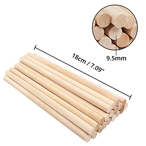 Belle Vous Palo Madera Redondo Natural (Pack de 100) - 18 cm de Largo Varas de Madera Extra Largas Sin Terminar - 9,5 mm de Grosor - Palos de Madera Redondos, Manualidades, Decoraciones, Arte