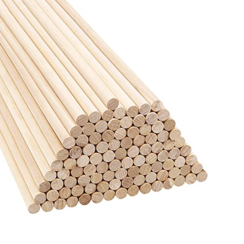 Belle Vous Palo Madera Redondo Natural (Pack de 100) - 18 cm de Largo Varas de Madera Extra Largas Sin Terminar - 9,5 mm de Grosor - Palos de Madera Redondos, Manualidades, Decoraciones, Arte