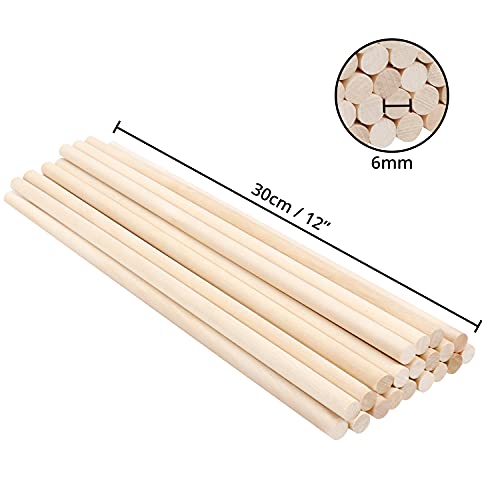 Belle Vous Palo Madera Redondo Natural (Pack de 100) 30 cm de Largo - Varas de Madera Extra Largas Sin Terminar - 6 mm de Grosor - Varilla Madera para Manualidades, Decoraciones, Arte