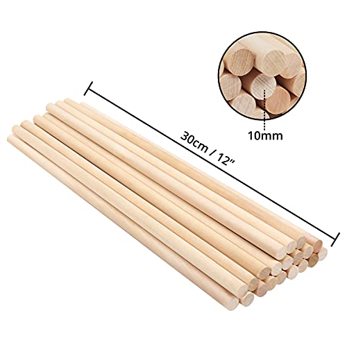 Belle Vous Palo Madera Redondo Natural (Pack de 50) - 30 cm de Largo Varas de Madera Extra Largas Sin Acabado 10 mm de Grosor - Palos Redondos de Madera para Manualidades, Decoración