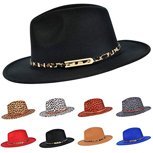 besbomig Sombrero de Jazz Fedora Trilby Cap de Fieltro de Moda para Mujer Hombre Gorra de ala Ancha para Viaje Fiesta Compras,Estampado de Leopardo Beige