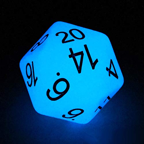 Bescon Jumbo Glowing D20 38MM, Big Size 20 Sides Dice Iced Blue Glow In Dark, Big 20 Faces Cube 1.5 Inch