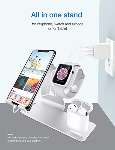 Bestand Soporte [3 en 1] Apple iWatch Estante para, Punto Cargador para Airpods, Apple Watch para iPhone 7/6s Plus, iPad en Plata