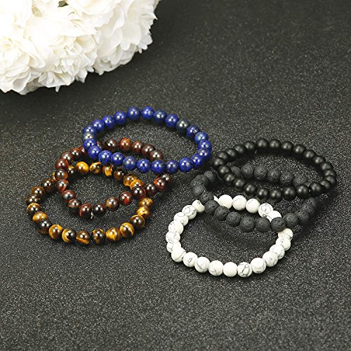 Besteel 6Piezas 8-10MM Piedra Pulsera para Hombre Mujer Cuentas Pulsera Brazalete Bolas, Elástico