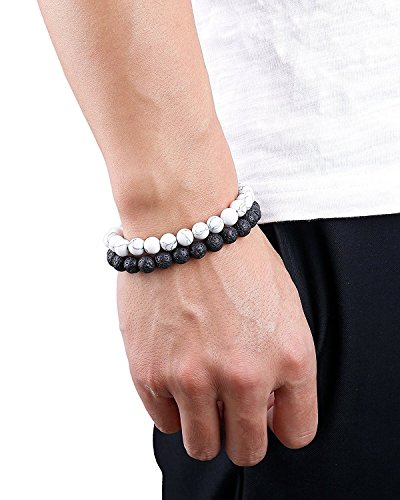 Besteel 6Piezas 8-10MM Piedra Pulsera para Hombre Mujer Cuentas Pulsera Brazalete Bolas, Elástico