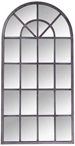 Better & Best 1401804 Espejo metal empavonado gris grande con cuadrados y arriba redondeado de madera