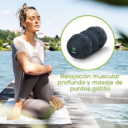 Beurer MG 35 Deep Roll Rodillo de masaje con vibración, rodillo de fascia para masaje de puntos gatillo, 3 niveles de intensidad, modo de masaje, uso versátil, profundamente efectivo