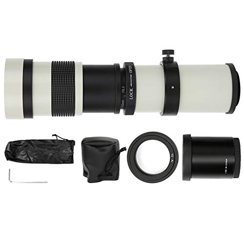 Bigking Lente telefoto, 420-800 mm F8.3-16 Lente con Zoom de Enfoque Manual con teleconvertidor 2X para cámara Nikon con Montura F(Blanco)