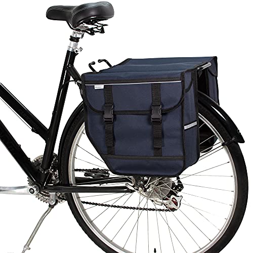 BikyBag Model M - Alforjas dobles para bicicleta - Bolsa de bicicleta para bicicleta para estante trasero (azul marino)