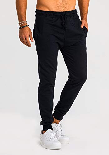 Björn Swensen Pantalones de deporte largos para hombre, de algodón, para correr, para el tiempo libre, chándal de corte ajustado Negro XXL