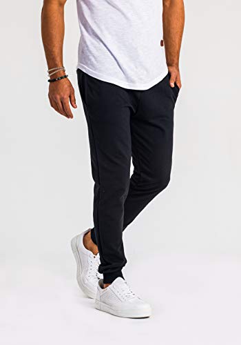 Björn Swensen Pantalones de deporte largos para hombre, de algodón, para correr, para el tiempo libre, chándal de corte ajustado Negro XXL