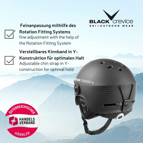 BLACK CREVICE Casco de esquí Gstaad I Casco de esquí con Visera I para Hombres y Mujeres I Casco de ski de policarbonato I Casco Transpirable I Talla Ajustable (Negro/Azul, S/M)