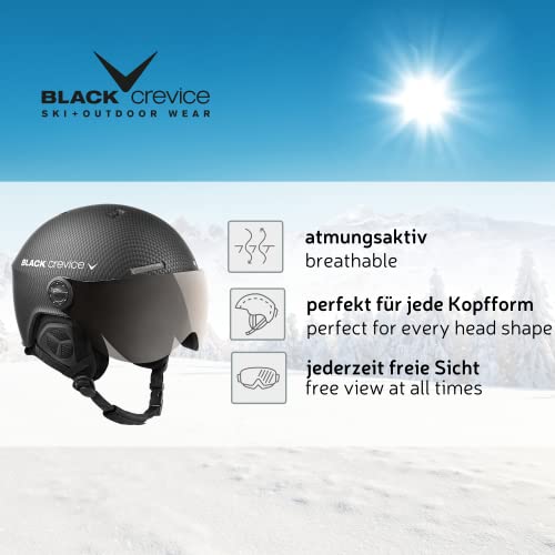 BLACK CREVICE Casco de esquí Gstaad I Casco de esquí con Visera I para Hombres y Mujeres I Casco de ski de policarbonato I Casco Transpirable I Talla Ajustable (Negro/Azul, S/M)