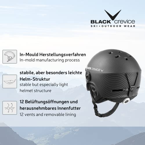 BLACK CREVICE Casco de esquí Gstaad I Casco de esquí con Visera I para Hombres y Mujeres I Casco de ski de policarbonato I Casco Transpirable I Talla Ajustable (Negro/Azul, S/M)