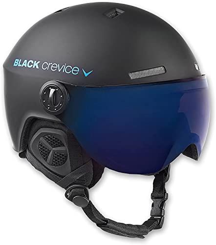 BLACK CREVICE Casco de esquí Gstaad I Casco de esquí con Visera I para Hombres y Mujeres I Casco de ski de policarbonato I Casco Transpirable I Talla Ajustable (Negro/Azul, S/M)