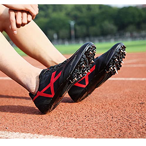 BLBK Zapatillas de correr para hombre, de media distancia, con 8 clavos, unisex, para atletismo, antideslizantes, con tacos y Sprint, Black600, 35 EU