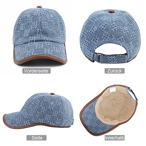 BLURBE Gorra de béisbol unisex – Gorra de béisbol para mujer, vintage, 100 % algodón, ala ancha ajustable, gorra de béisbol UV, azul, 60