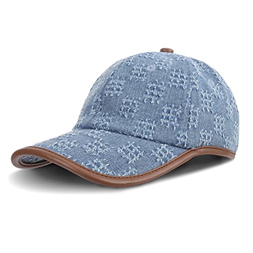 BLURBE Gorra de béisbol unisex – Gorra de béisbol para mujer, vintage, 100 % algodón, ala ancha ajustable, gorra de béisbol UV, azul, 60