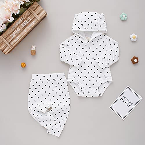 BOBORA Infant Baby Girl Long Sleeve Hooded Polka Dots Sweatshirt Top with Cotton Pants Set for 0-12Months