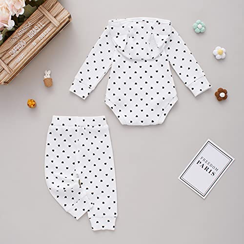 BOBORA Infant Baby Girl Long Sleeve Hooded Polka Dots Sweatshirt Top with Cotton Pants Set for 0-12Months