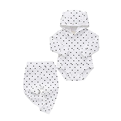 BOBORA Infant Baby Girl Long Sleeve Hooded Polka Dots Sweatshirt Top with Cotton Pants Set for 0-12Months