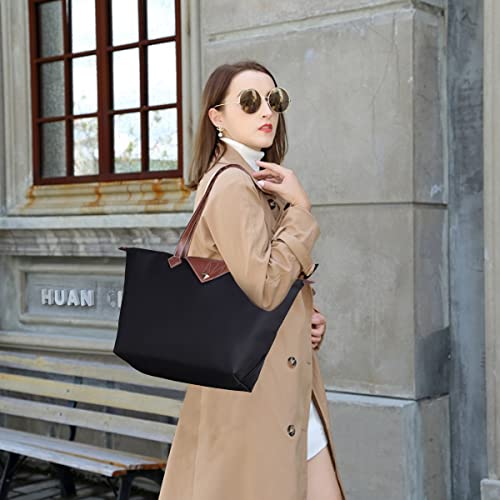 BOJLY Bolsos Totes para Mujer, Bolsos para las mujeres Diamante Nylon Tote Bag Ladies Shopping Plegable Tote Bolsa de viaje de playa Impermeable Casual Negro Grande