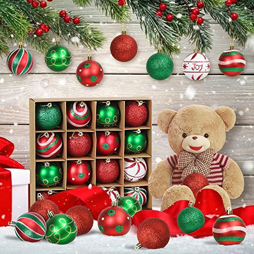 Bolas de Navidad Rojo Verde Blanco, Bolas de Navidad Grandes 6cm, Adornos árbol de Navidad 16PCS, Navidad Esferas de Plastico, Pintado Bolas Adornos, Decoraciones para Festivales