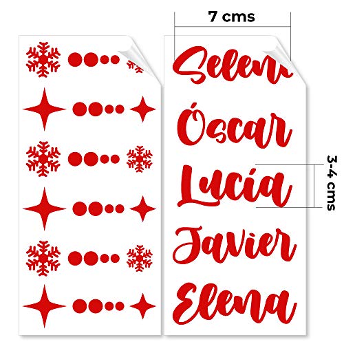 Bolas Navidad personalizada. Pegatinas 5 Nombres Adhesivos con 6 copos, 6 estrellas y 24 puntos para decorar las bolas. Adorno Navideño. Bolas no incluidas