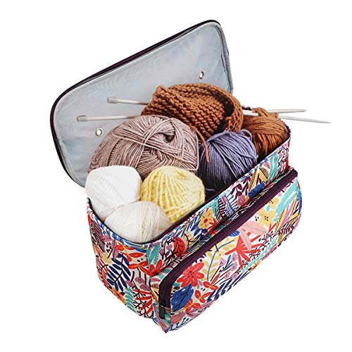 Bolsa de almacenamiento de hilo para ganchillo y tejer, bolsas de punto y organizadores de punto, bolsa de punto con compartimento y bolsillo, lana grande para hilados pulgadas