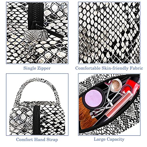 Bolsa de cosméticos para Mujeres Textura de Piel de Serpiente Gris Bolsas de Maquillaje espaciosas Neceser de Viaje Organizador de Accesorios