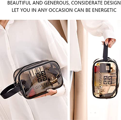 Bolsa de cosméticos transparente de 3 piezas, bolsa de cosméticos de viaje transparente, bolsa de cosméticos de PVC impermeable portátil para damas con cierre de cremallera, (8.3 x 3.5 x 5.5 pulgadas)