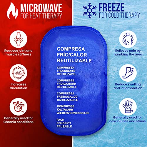 Bolsa de gel reutilizable calor y frío, Tamaño 30cm x 18.5cm, Pack 2 compresas multiusos para microondas y congelador, Bolsa gel frio para lesiones y alivia dolor muscular