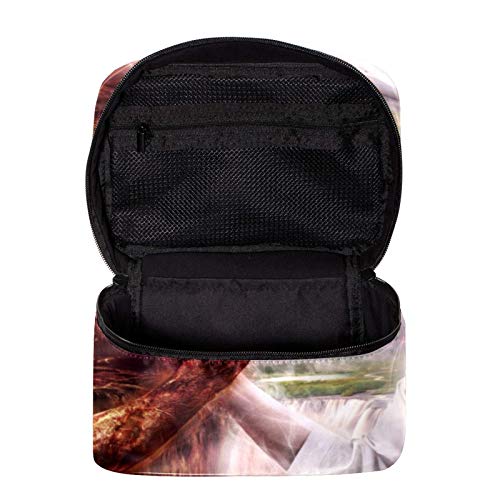 Bolsa de maquillaje cosmético con soporte para brochas de viaje, bolsa de aseo portátil con cremallera negra para mujeres y niñas, concurso