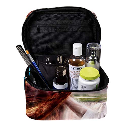 Bolsa de maquillaje cosmético con soporte para brochas de viaje, bolsa de aseo portátil con cremallera negra para mujeres y niñas, concurso